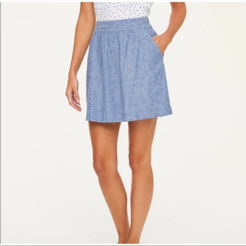 LOFT Outlet Chambray Linen & Cotton Pull On Mini Skirt